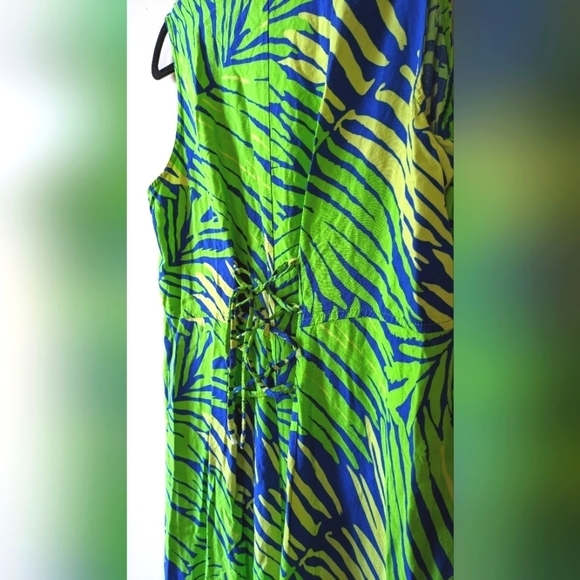 Vintage CAROLINA COLOURS Sleeveless Maxi Dress, Tropical Print, Lace-up, 16W - Picture 3 of 8